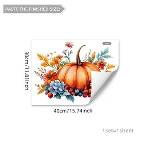 Creative watercolor autumn pumpkin wall sticker with vibrant fall flowers and berries