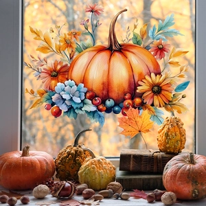 Autumn Pumpkin Watercolor Wall Stickers Fall Harvest Window Clings Double Sided PVC Decor Home