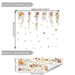 Vinilos decorativos de pared con flores y hojas de otoño en tonos naranja cálido