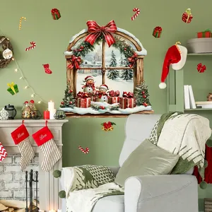 Christmas snowman window wall sticker set with festive snowy scene for home holiday decor