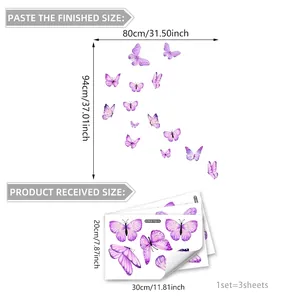 Purple butterfly window stickers static home decor set measuring 80x94cm after application