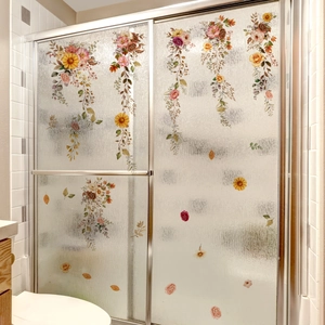 Vinilos decorativos de flores y hojas de otoño para puerta de cristal de hogar
