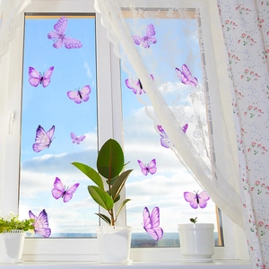 Creative Purple Butterfly Static Window Cling Stickers PVC Removable Double Sided Butterfly Decals For Glass Window Home Decor