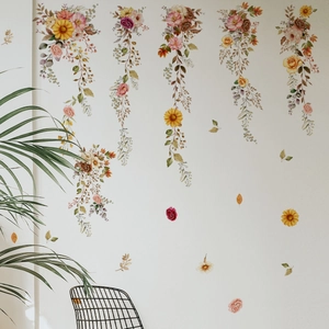 Vinilos decorativos de flores de otoño acuarela con hojas para decoración de salón