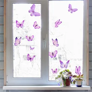 Hand-painted purple butterfly window stickers set for home living room glass decoration