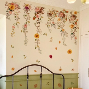 Vinilos decorativos flores de otoño acuarela con girasoles y hojas para la pared