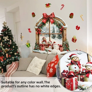 Detail of Christmas snowman wall stickers with no-white-edge design for any wall color