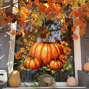 Creative autumn watercolor pumpkin window clings for home living room glass decoration