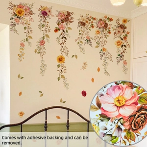 Detalle de pegatinas de flores de otoño con reverso autoadhesivo y textura removible