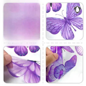 Detail of waterproof purple butterfly window stickers with dual-sided visual effect