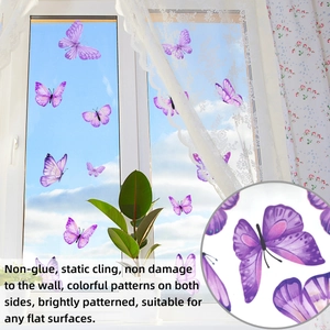 Macro view of double-sided colorful purple butterfly static cling window stickers