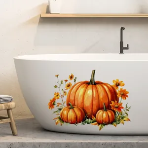 Waterproof double-sided pumpkin and sunflower decals applied on a white luxury bathtub side