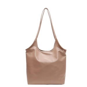 Minimalist large capacity beige tote bag in soft leather for casual commute wear