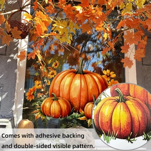 Double-sided pumpkin and autumn maple leaf window decals with self-adhesive backing
