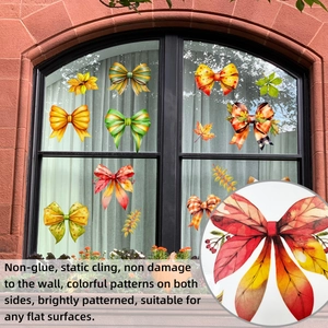 Detail of autumn bow and maple leaf static window clings with double-sided color printing