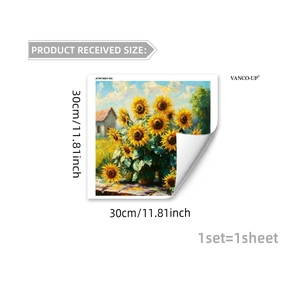 Adesivo murale con girasole stile pittura a olio, decorazione autoadesiva 30x30cm