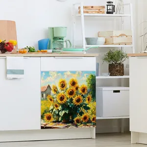 Adesivo magnetico con pittura a olio di girasole per decorazione lavastoviglie cucina