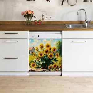 Adesivo da Parete Girasole Pittura a Olio Impressionista Autoadesivo in PVC Decalcomania Decorativa per Soggiorno Camera da Letto Cucina Lavastoviglie Sfondo Motivo Floreale Decorazione Casa
