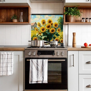 Adesivo murale artistico da cucina con girasole in stile vivace pittura a olio decoro
