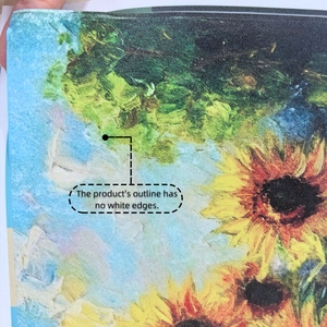 Dettaglio della trama del dipinto a olio di girasole senza bordi bianchi sull'adesivo murale