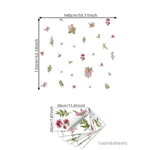 Guide des tailles pour stickers muraux floraux montrant les dimensions de 140x135cm