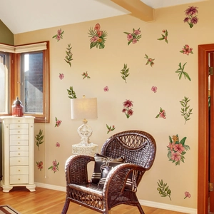 Stickers muraux fleurs tropicales d'hibiscus et feuilles vertes pour décoration maison