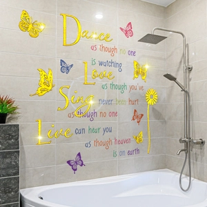 Stickers muraux 3D miroir en acrylique avec citations et papillons multicolores
