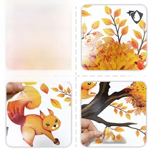 Detail of waterproof fall wall stickers showing squirrel and maple leaf design features