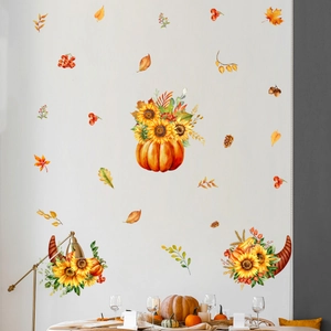 Stickers muraux aquarelle citrouille et tournesol pour décor d'automne chaleureux