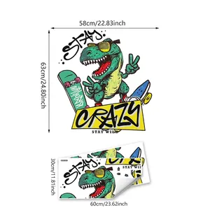 Cartoon dinosaur on skateboard wall sticker with Stay Crazy text for room decor
