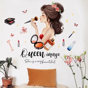 Sticker mural créatif maquillage illustrant une femme élégante dans une chambre moderne