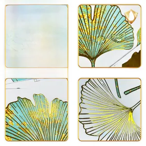 Detail of waterproof ginkgo leaf wall sticker with golden foil texture and artistic veins