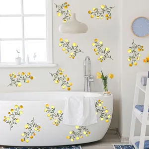 Olive green branches and golden foil dots wall stickers set for bathroom decor