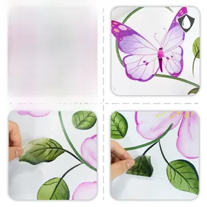 Detailed view of waterproof purple floral vine wall stickers with butterfly designs