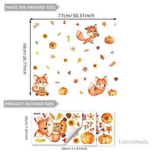 Autocollants de fenêtre automne renard et citrouille avec tournesols pour la maison