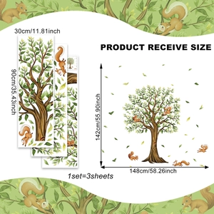 Forest tree and squirrel wall stickers set for living room home decor 148x142cm