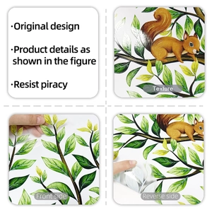 Detailed view of self-adhesive PVC wall sticker featuring squirrel and leafy branch patterns