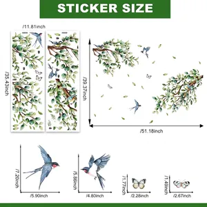 Size chart for cartoon bird and butterfly wall stickers with detailed 130x100cm dimensions