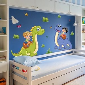 Cartoon dinosaur and children wall stickers for kids' bedroom and nursery wall decor