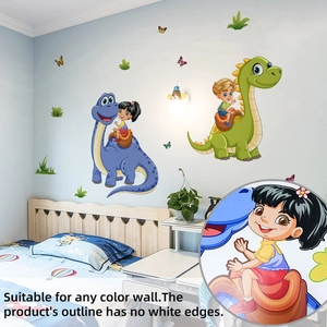 Close-up of cartoon dinosaur wall stickers with no white edges for kids' rooms