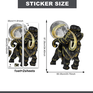 Cartoon mammoth and moon wall stickers set with gold foil accents for home decoration