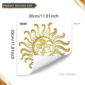 Golden sun and moon wall sticker 30x30cm creative hand-drawn line art decal for home