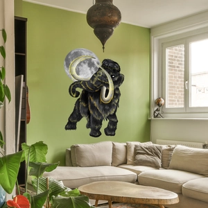 Creative mammoth moon wall sticker with gold foil accents on green living room wall