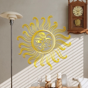 Sun Moon Face Wall Sticker Gold Foil Removable PVC Decal Bohemian Art Decor For Living Room Bedroom