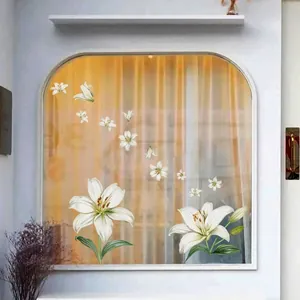Self Adhesive Flower Wall Stickers PVC Waterproof Double Sided Glass Window Decals For Home Living Room Bedroom Decor
