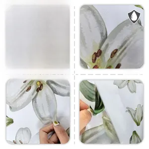 Detail showing waterproof white lily flower wall decals with double-sided visual effect