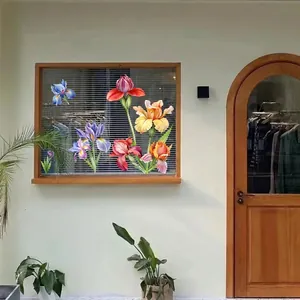 Self-adhesive iris floral glass stickers for windows in various colors and styles