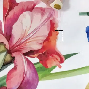Detail showing translucent floral tulip wall sticker with double-sided visual pattern