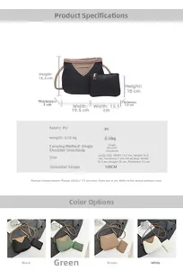 Dimensions détaillées et structure de l'ensemble 2 pièces en cuir PU avec mini pochette