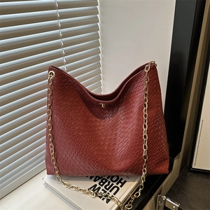 Sac Hobo Femme Grande Capacité Cuir PU Texture Tissée Mode Travail Chaîne Dorée Fermoir Métallique